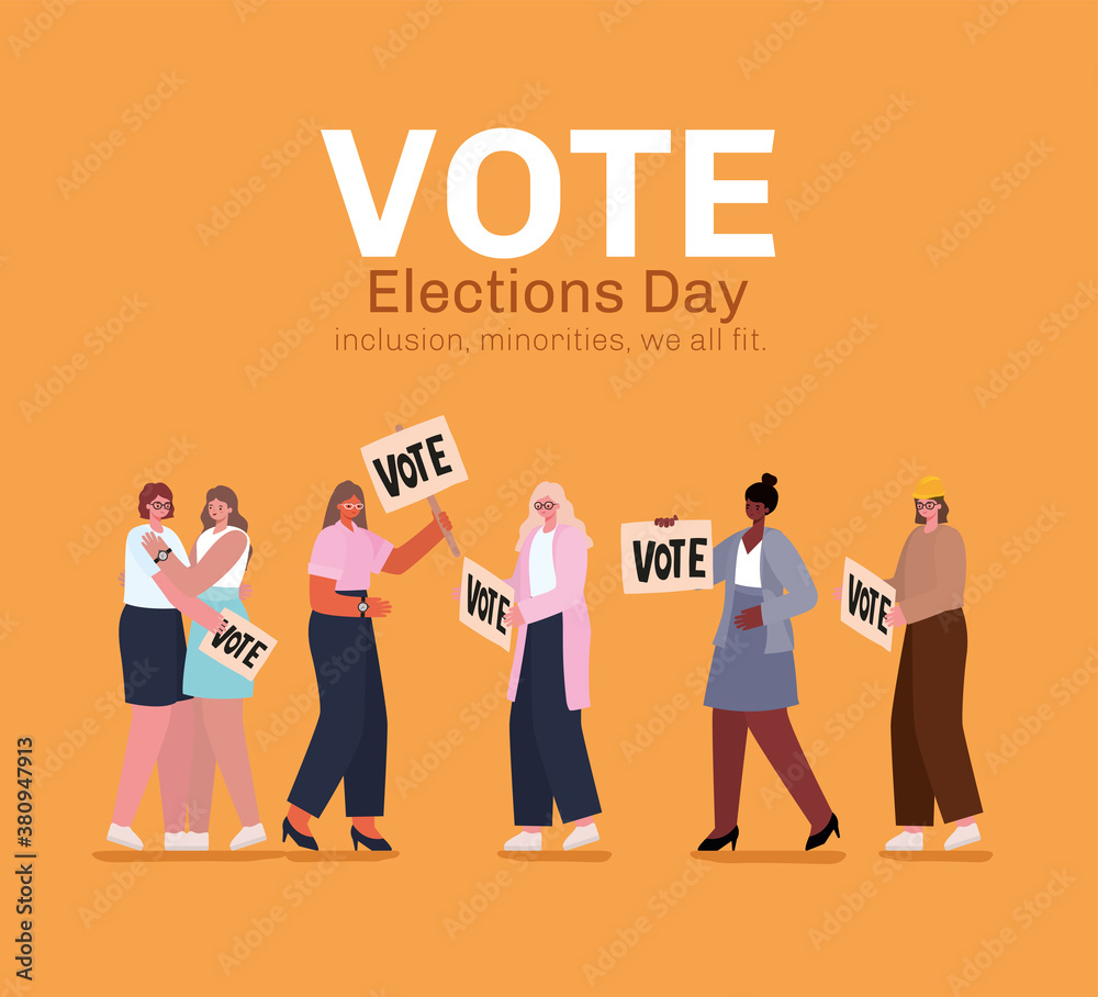 Women cartoons with vote banners vector design Women cartoons with vote banners vector design