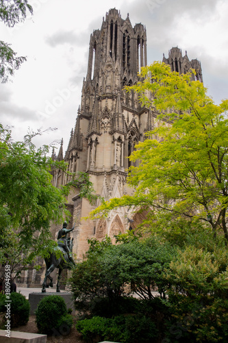 view of Reims Cathedral - a gothic cathedral in the French city of Reims