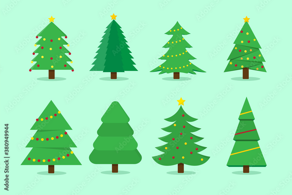 Obraz premium Set of christmas trees. Green christmas tree collection for celebration xmas and new year illustration. Icons collection