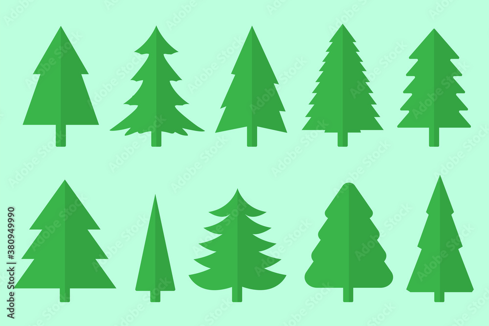 Set of christmas trees. Green christmas tree collection for celebration xmas and new year illustration. Icons collection
