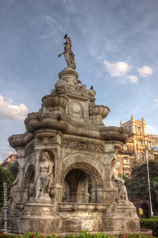 The fountain with blue sky background, Fort Area, South Mumbai, India