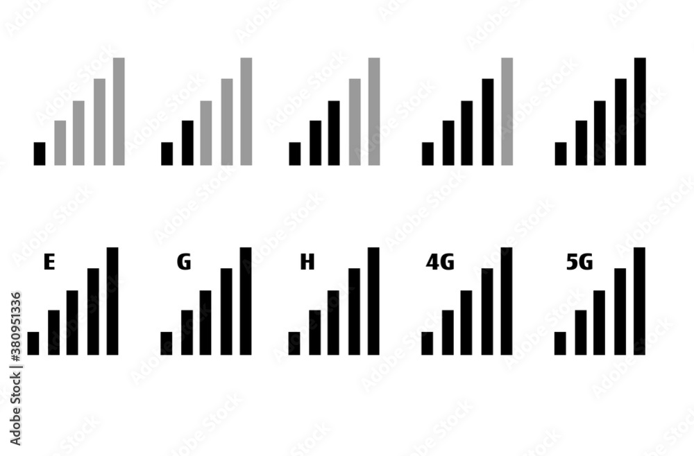Wifi internet connection vector icon set of 4G, 5G and mobile data connection for mobile phone or computer connection strength. Wifi internet connection vector icon set of 4G, 5G and mobile data connection for mobile phone or computer connection strength.