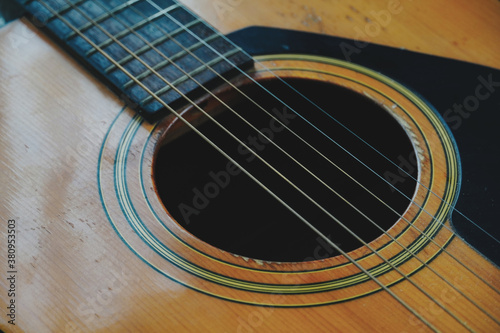 close up of guitar, concept of music and holiday