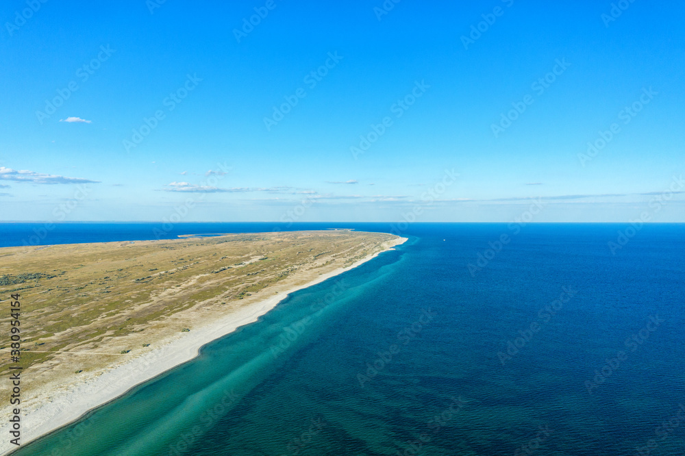 Aerial panorama of the sea paradise of Dzharylhach island in the black Sea