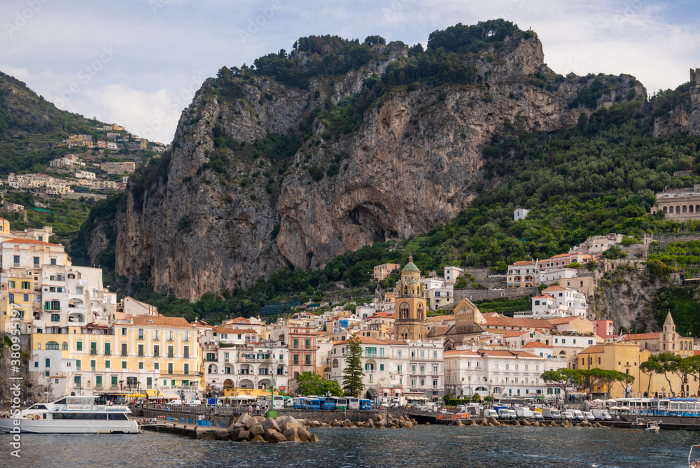 Amalfi town as seen from offshore, Salerno, Campanis, Italy