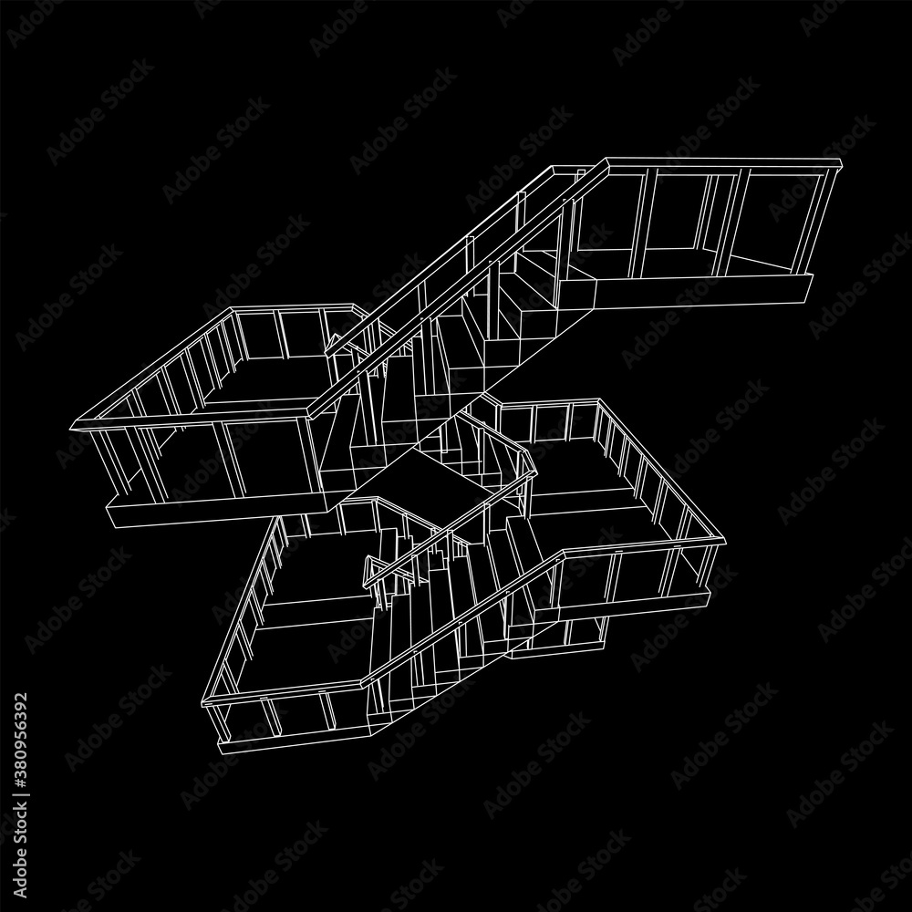 Wireframe stairs, interior staircases steps with railing