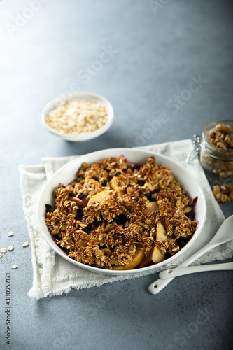 Traditional homemade fruit crumble with oats
