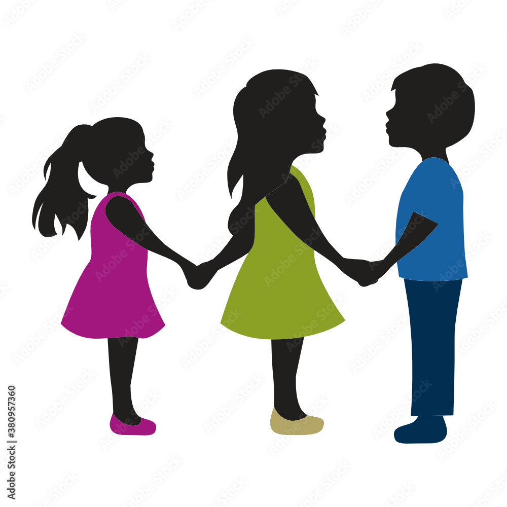 children, two girls and boy, vector children, two girls and boy, vector
