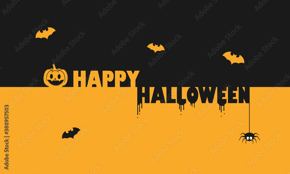 Happy Halloween banner. Pumpkin. Bat and spider. Vector on isolated background. EPS 10