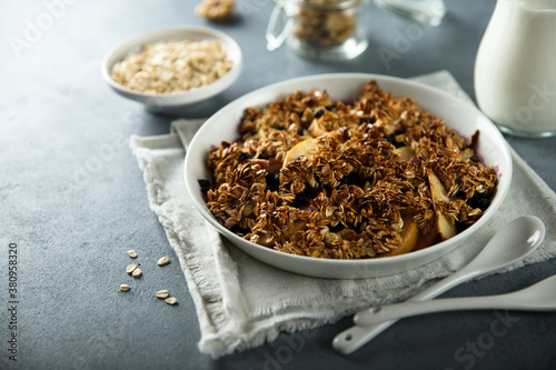 Traditional homemade fruit crumble with oats