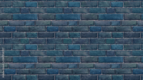 Wallpaper Mural 横長サイズの青色のレンガの壁紙。シームレスパターン素材 Torontodigital.ca