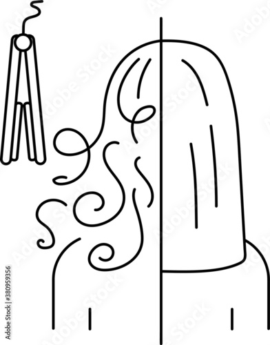 line icon, hair straightening with a curling iron