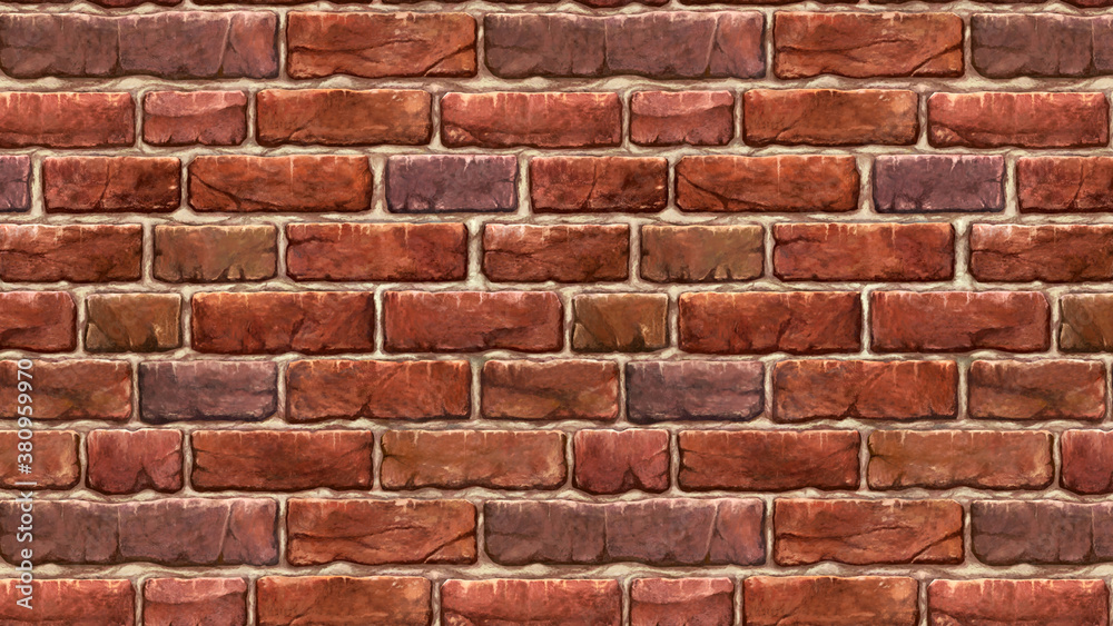 Fototapeta premium 横長サイズの茶色い赤レンガの壁紙のイラスト。シームレスな素材