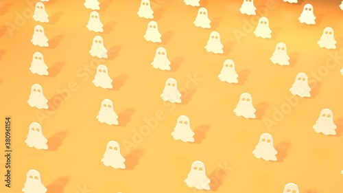 Halloween minimal pattern made with paper ghost. Autumn holiday Halloween holidays concept background. Holiday party decoration. 3d rendering