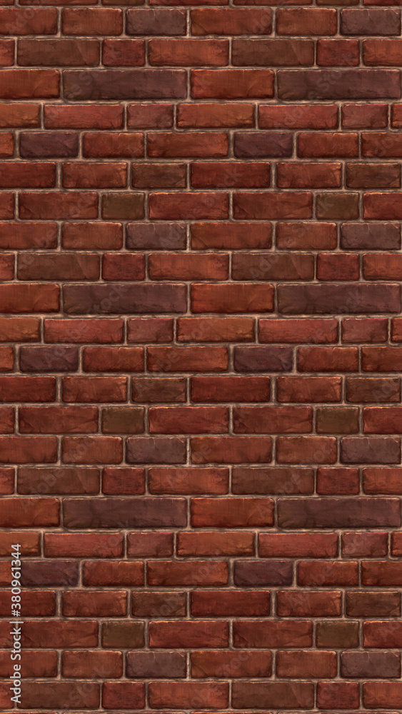 Fototapeta premium 縦長サイズの茶色い赤レンガの壁紙。シームレスパターン素材