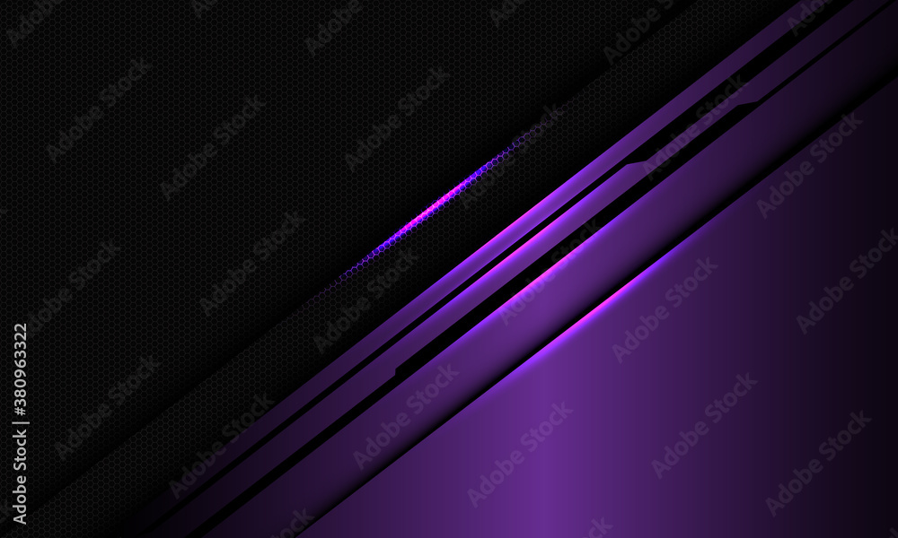Abstract violet metallic glossy black line circuit on dark hexagon mesh design modern luxury technology background vector illustration. Abstract violet metallic glossy black line circuit on dark hexagon mesh design modern luxury technology background vector illustration.