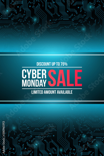 Vector Sale technology flyer for Cyber Monday. Abstract blue template for promo posters, banners and flyers. Cyber Monday Sale.