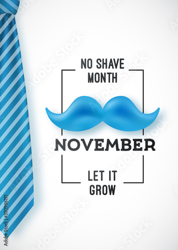 Vector design with mustache and tie for No shave November month. Prostate cancer awareness month solidarity.