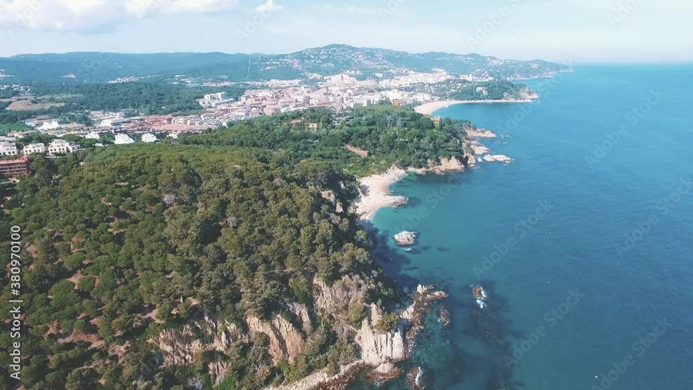 Aerial view of the coast line of Costa brava. This is filmed between LLoret de mar and Blanes Aerial view of the coast line of Costa brava. This is filmed between LLoret de mar and Blanes