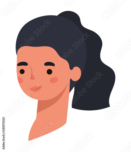 black hair woman cartoon head vector design