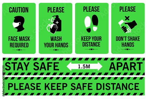 Caution a face mask is required, wash your hands, please keep your distance.