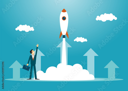 Business illustration concept of businessman jumping over obstacles like hurdle race. business concept illustration.