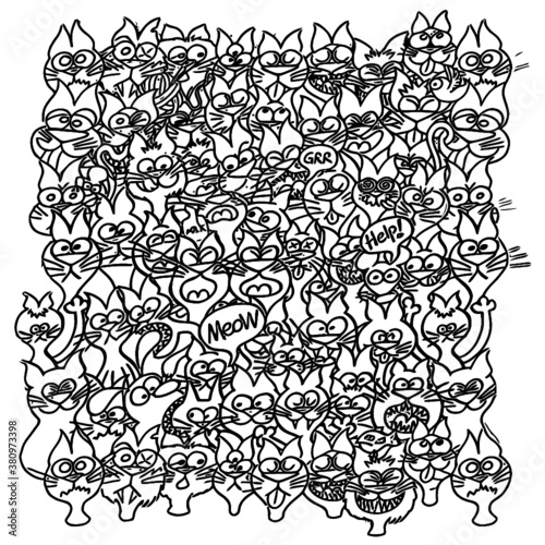 funny cats posing in a meowing pattern unisex tie dye t design animals coloring book animals vector illustration