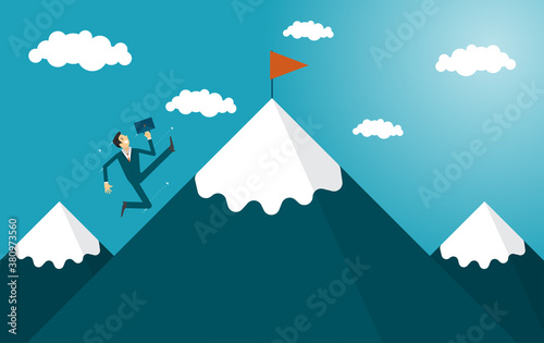 Fototapeta Naklejka Na Ścianę i Meble -  Businessman running fast to the mountain. business concept illustration.