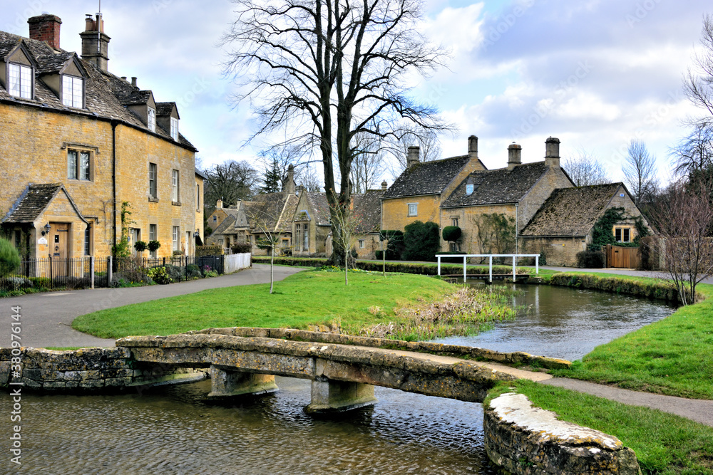 River Eye and Village Scene at Lower Slaughter in the Cotswolds