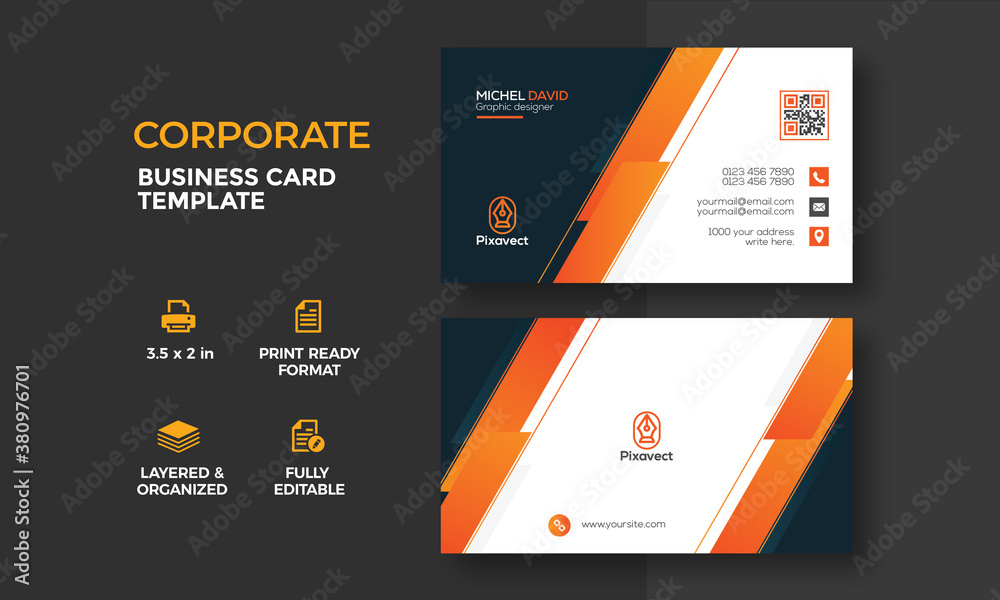 Corporate modern yellow and dark blue abstract business card template design Corporate modern yellow and dark blue abstract business card template design
