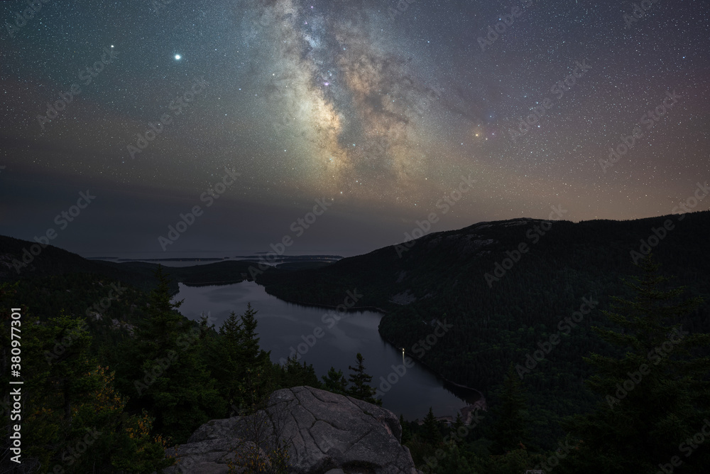 Milky Way Galaxy over Jordan Pond from North Bubble Rock in Acadia National Park Milky Way Galaxy over Jordan Pond from North Bubble Rock in Acadia National Park
