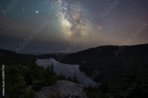 Milky Way Galaxy over Jordan Pond from North Bubble Rock in Acadia National Park