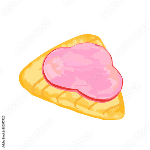 fried toast with a slice of ham in vector illustration