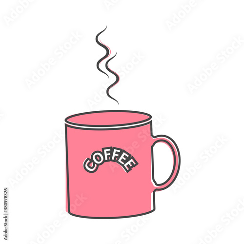 Vector icon disposable cup of coffee. Stale coffee drink in the dishes on cartoon style on white isolated background.