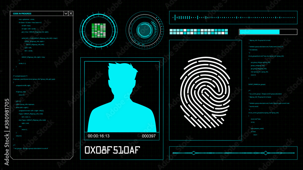 HUD elements on a computer display with people searching and ...