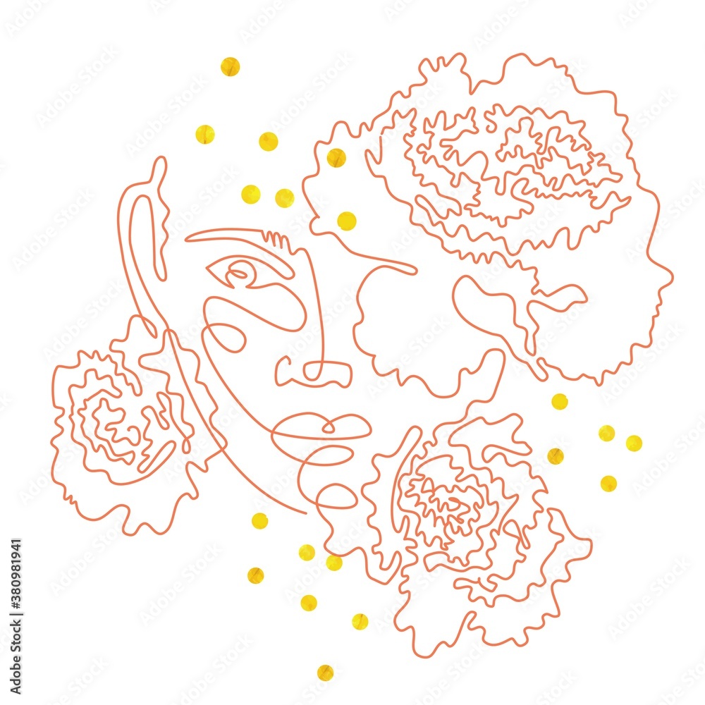 Abstract face with flowers - one line vector drawing. Minimalistic style portrait. Botanical print. Modern continuous line art. Fashion print. Beaty salon or cosmetics logo. Abstract face with flowers - one line vector drawing. Minimalistic style portrait. Botanical print. Modern continuous line art. Fashion print. Beaty salon or cosmetics logo.
