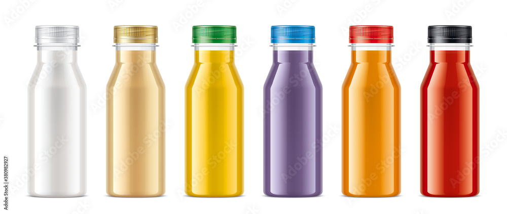 Set of Plastic Bottles with non-transparent drinks. Set of Plastic Bottles with non-transparent drinks.