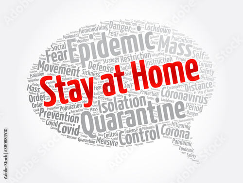 Stay at Home message bubble word cloud collage, concept background