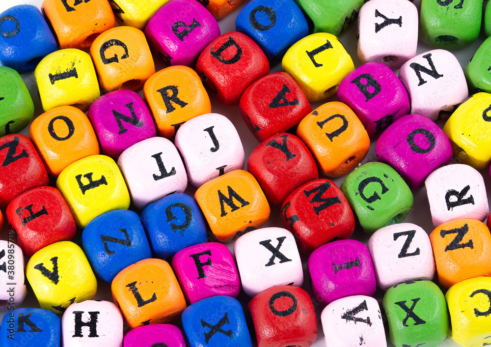Colored cubes with black letters Colored cubes with black letters