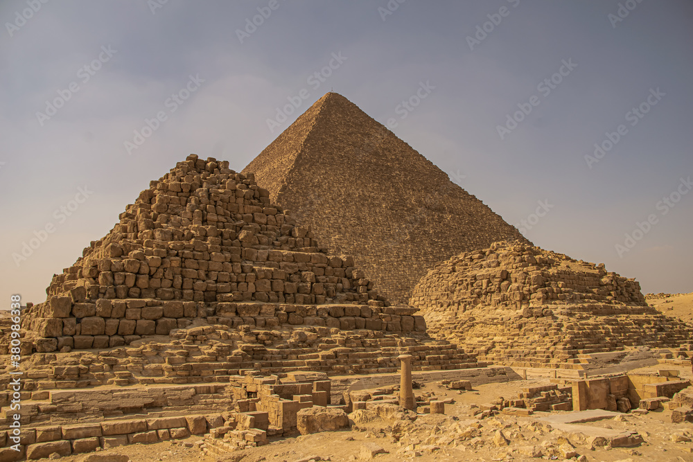 Panoramic view from Giza Desert, Architecture and historical place from Egypt, El Cairo 2018
