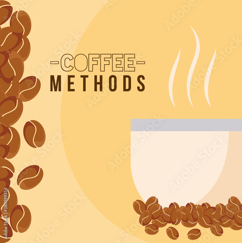 coffee methods with cup and beans vector design