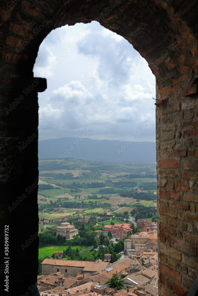 View of Mount Martani from the belltower of San Fortunato church in Todi Italy