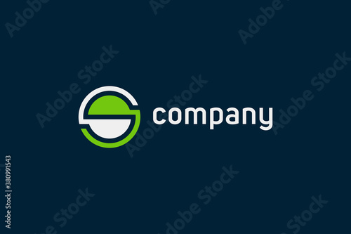 Abstract Initial Letter S Logo. White and Green Circle Shape Infinity Style isolated on Blue Background. Usable for Business and Technology Logos. Flat Vector Logo Design Template Element.