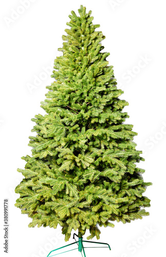 Artificial green Christmas tree isolated on white background.