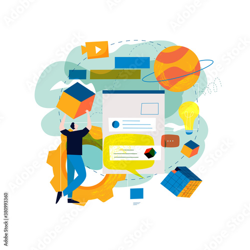 Digital content management, creating engaging online content, online news flat vector illustration design for mobile and web graphics. Website optimization, web content development concept