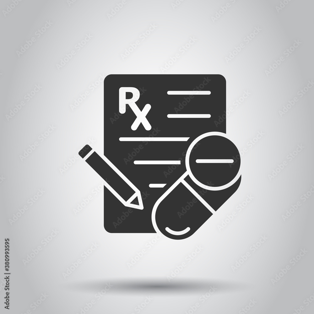 Prescription icon in flat style. Rx document vector illustration on white isolated background. Paper business concept. Prescription icon in flat style. Rx document vector illustration on white isolated background. Paper business concept.