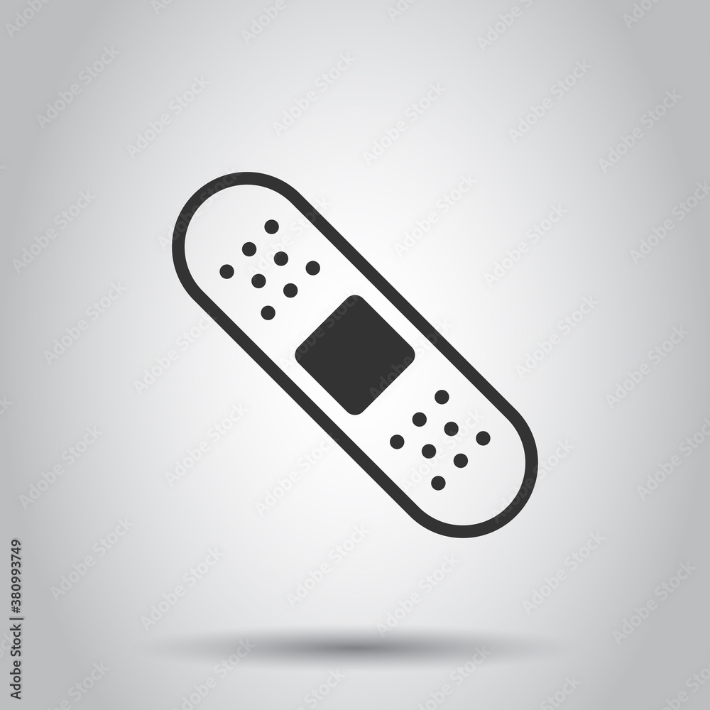 Bandage icon in flat style. Plaster vector illustration on white isolated background. First aid kit business concept.