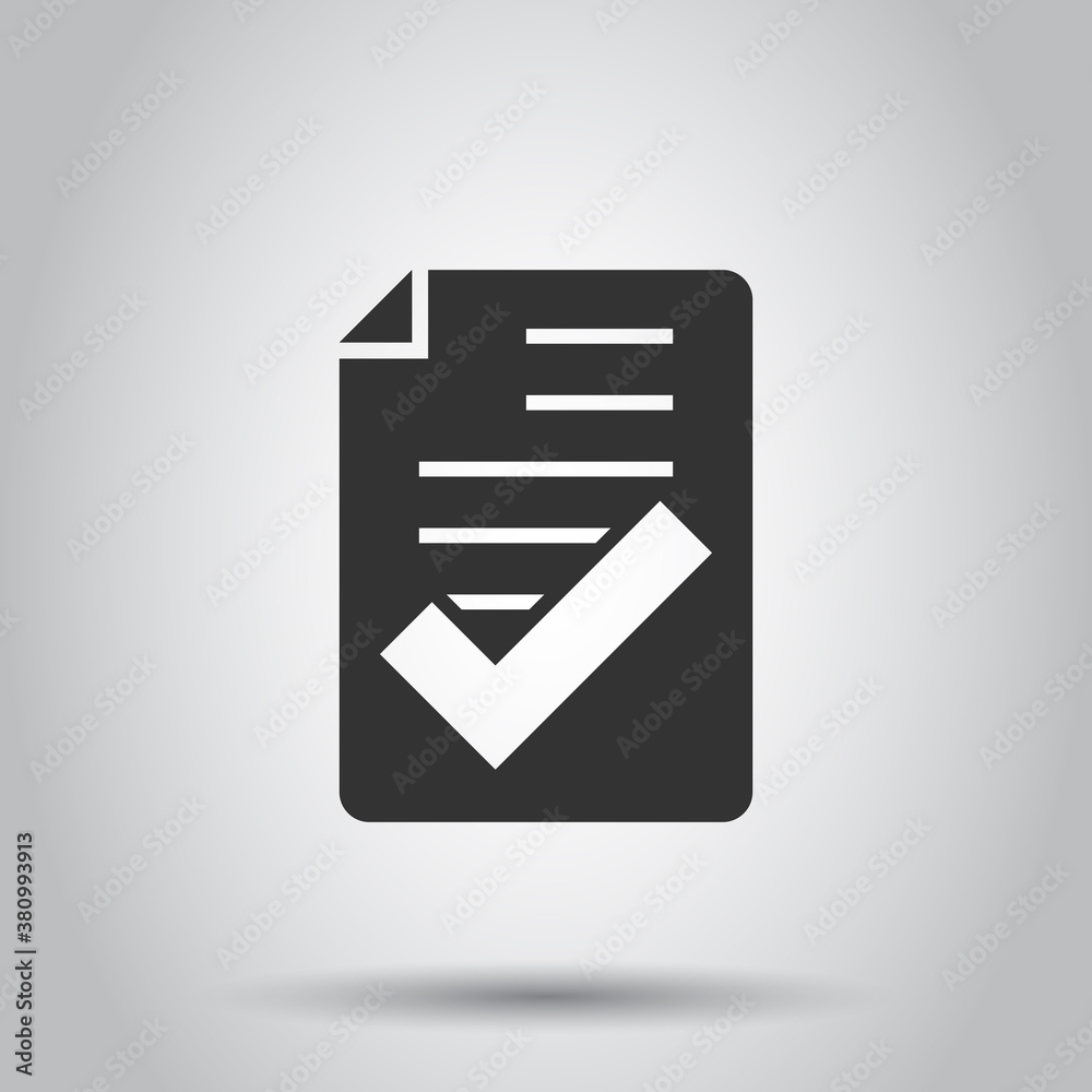 Approved document icon in flat style. Authorize vector illustration on white isolated background. Agreement check mark business concept. Approved document icon in flat style. Authorize vector illustration on white isolated background. Agreement check mark business concept.