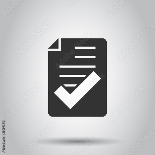 Approved document icon in flat style. Authorize vector illustration on white isolated background. Agreement check mark business concept.