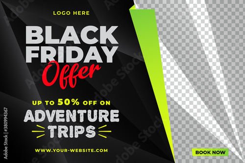 Black Friday Sale Offer Design Banner Template pack for Social Media Post and Web with beautiful green gradient color on abstract black background